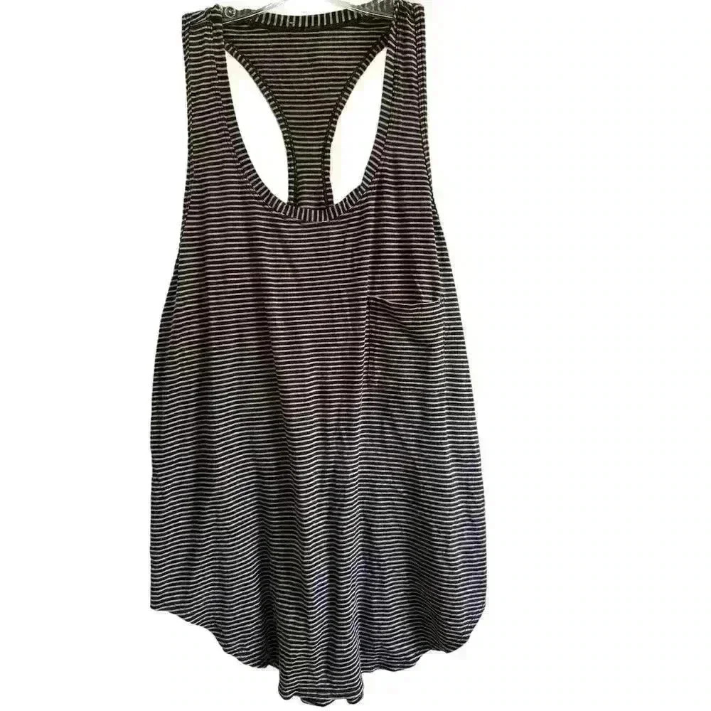 Lululemon Yogi Racerback Hyper Stripe Mauvelous Heathered Black Size M